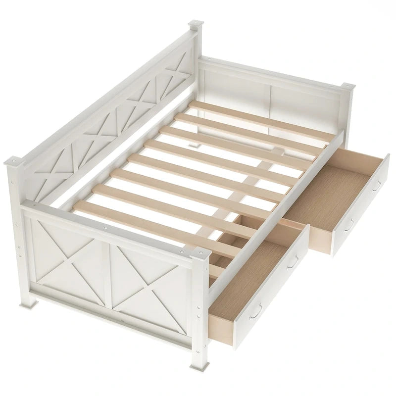 Sofá cama individual con 2 cajones de almacenamiento y soporte de láminas de madera