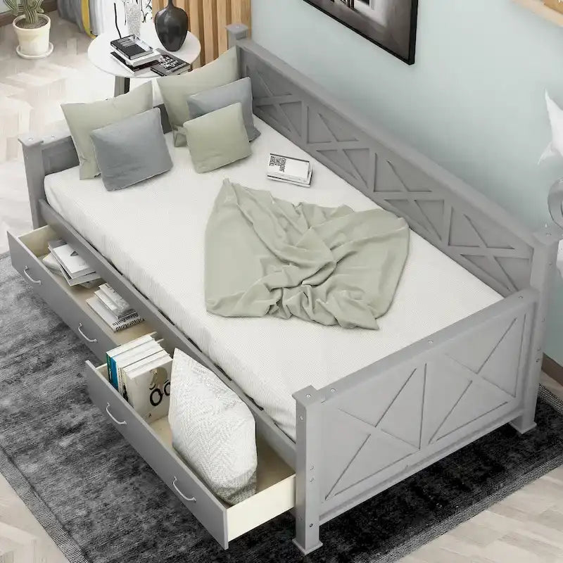 Sofá cama individual con 2 cajones de almacenamiento y soporte de láminas de madera