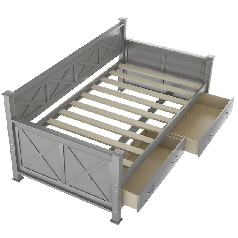 Sofá cama individual con 2 cajones de almacenamiento y soporte de láminas de madera