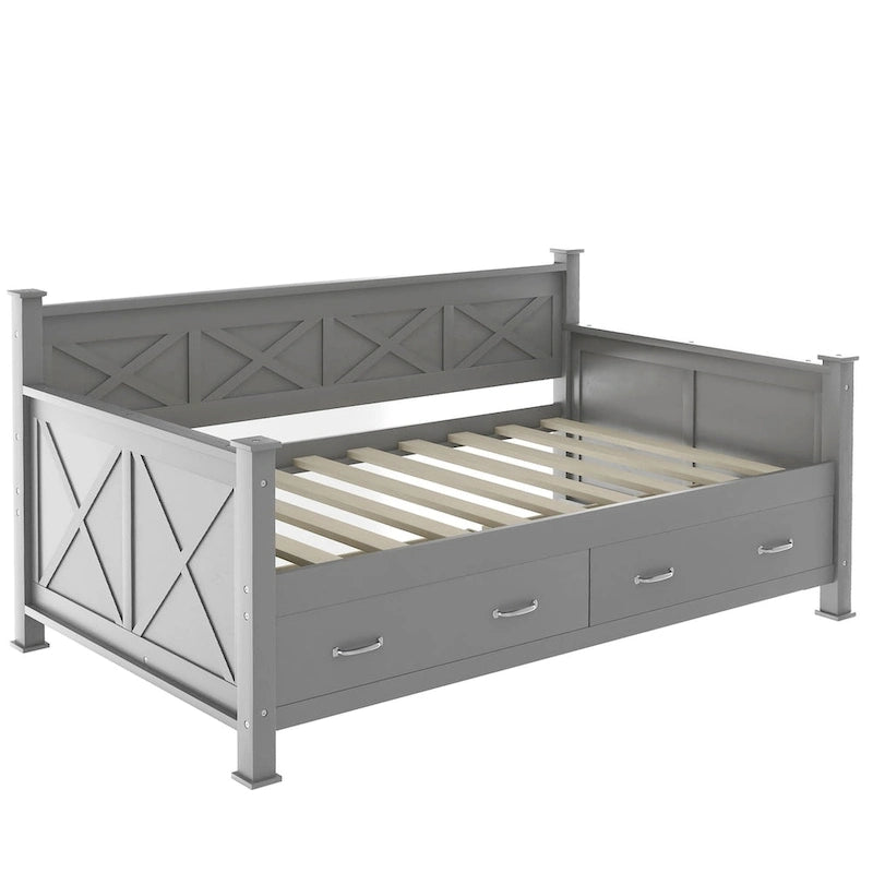 Sofá cama individual con 2 cajones de almacenamiento y soporte de láminas de madera