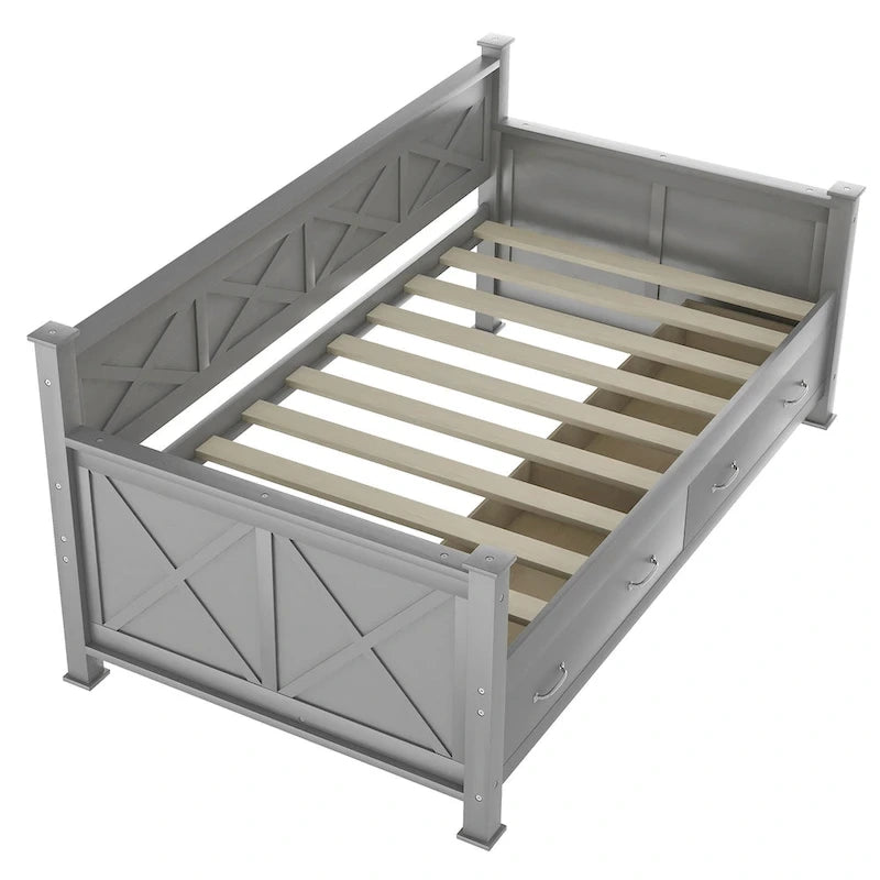 Sofá cama individual con 2 cajones de almacenamiento y soporte de láminas de madera