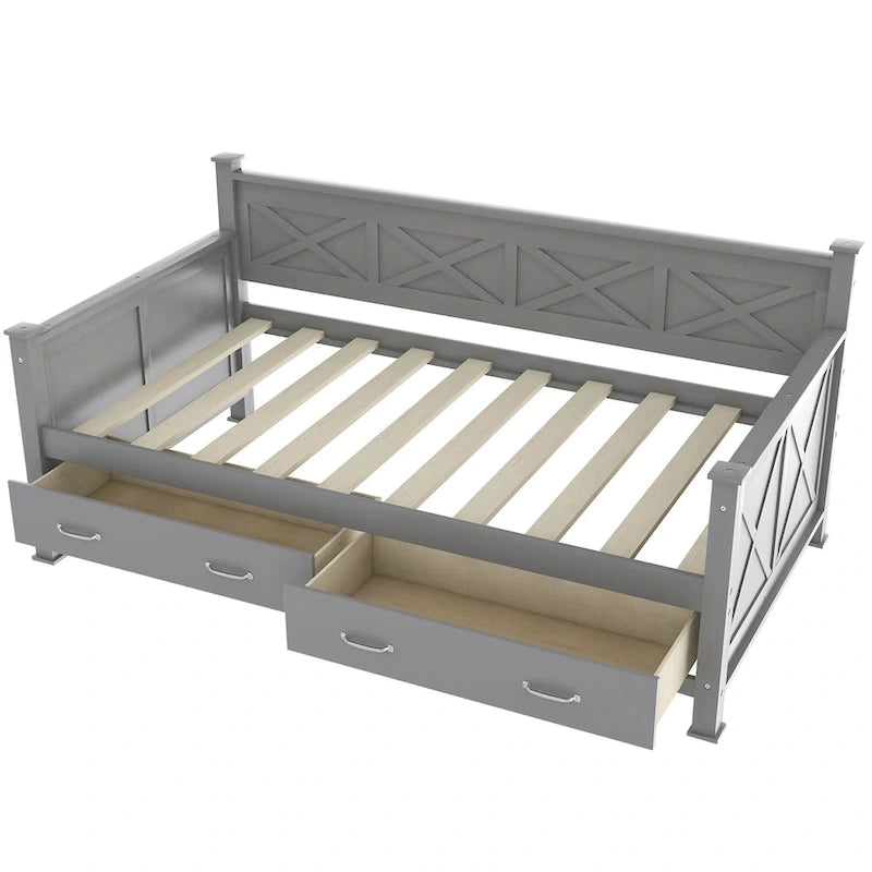 Sofá cama individual con 2 cajones de almacenamiento y soporte de láminas de madera
