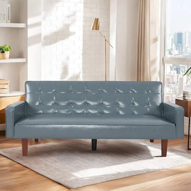 Sofá Cama Convertible de Polipiel de 74.4" con Respaldo Ajustable, 3 Plazas