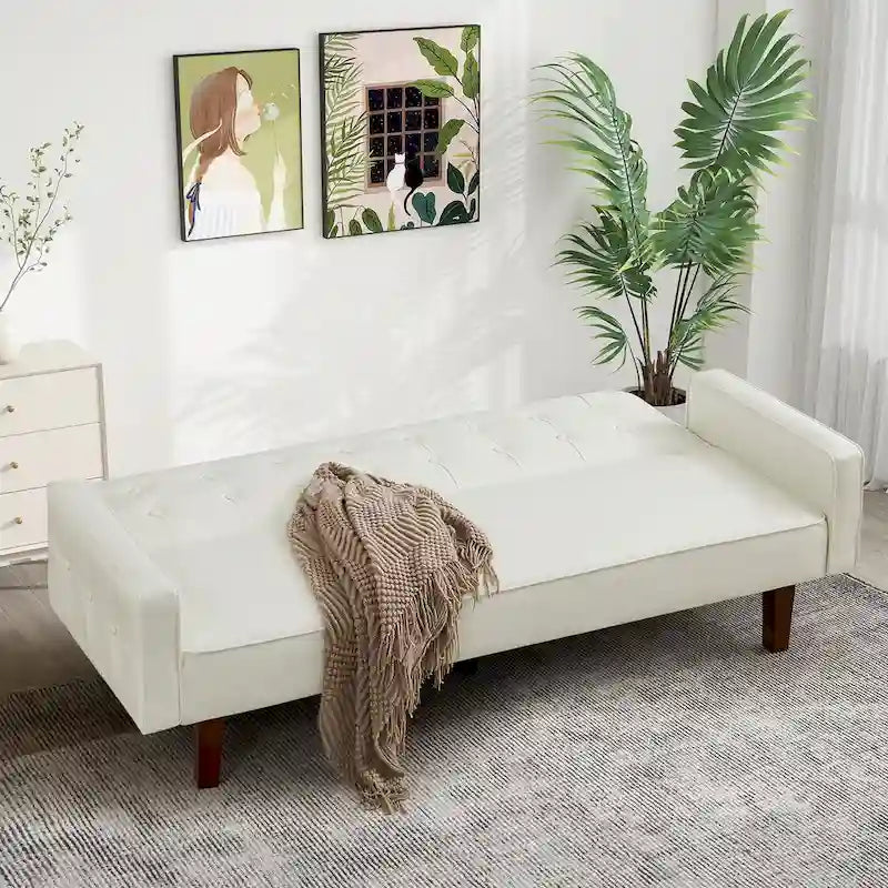 Sofá Cama Convertible de Polipiel de 74.4" con Respaldo Ajustable, 3 Plazas