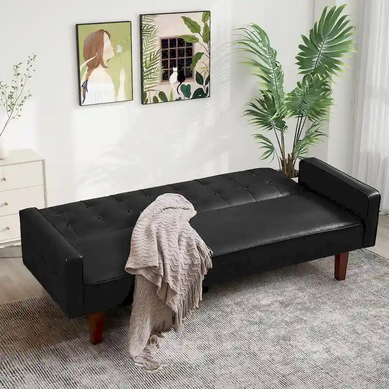 Sofá Cama Convertible de Polipiel de 74.4" con Respaldo Ajustable, 3 Plazas