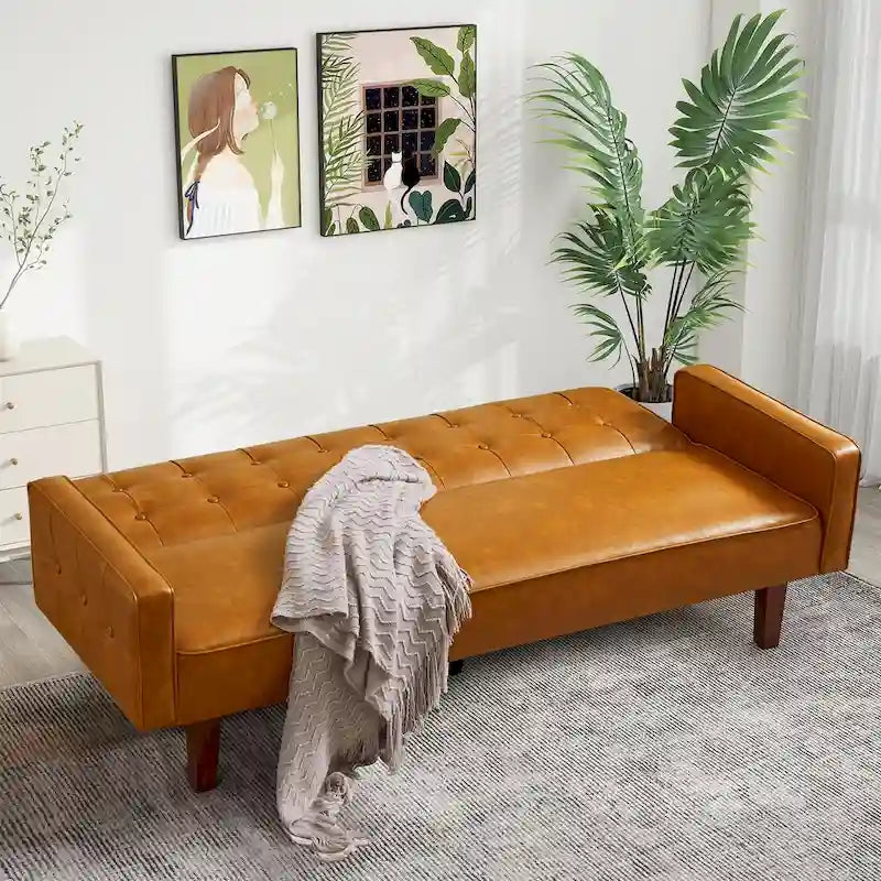 Sofá Cama Convertible de Polipiel de 74.4" con Respaldo Ajustable, 3 Plazas