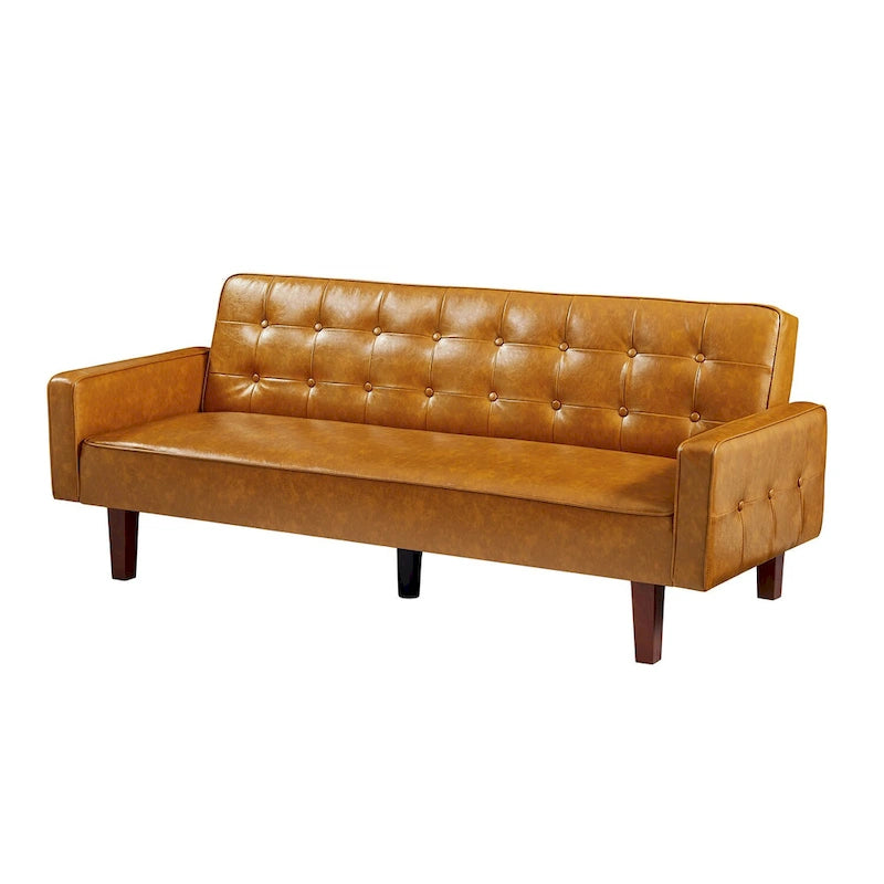 Sofá Cama Convertible de Polipiel de 74.4" con Respaldo Ajustable, 3 Plazas