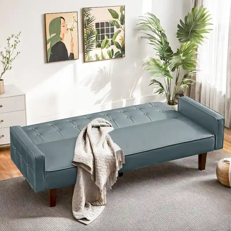 Sofá Cama Convertible de Polipiel de 74.4" con Respaldo Ajustable, 3 Plazas