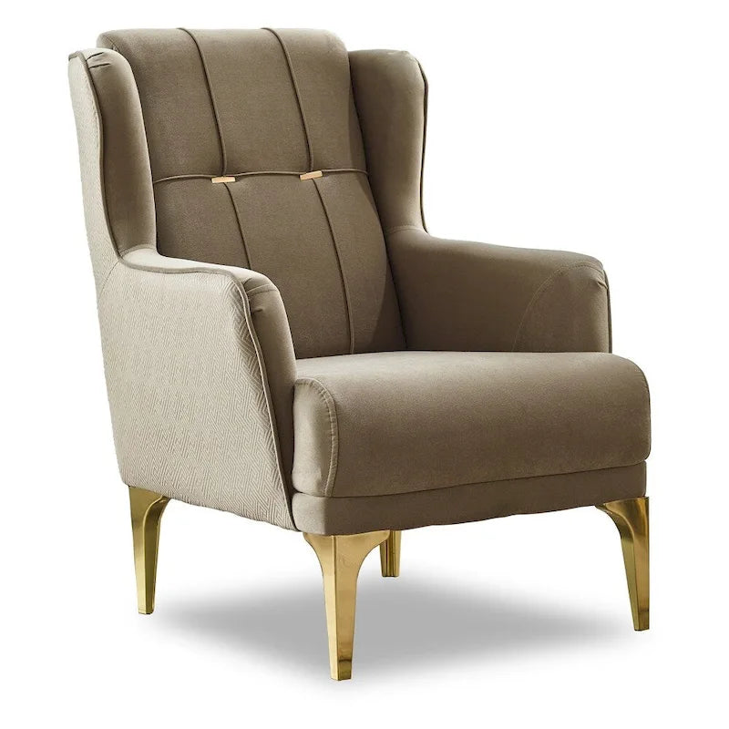 Juego de Sofá Cama Terciopelo Beige con Patas de Metal Dorado