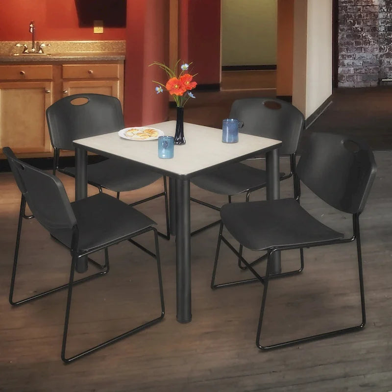 Juego de mesa cuadrada de 76 cm para sala de descanso con 4 sillas apilables