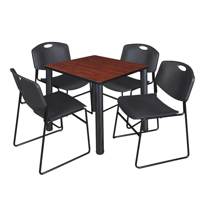 Juego de mesa cuadrada de 76 cm para sala de descanso con 4 sillas apilables