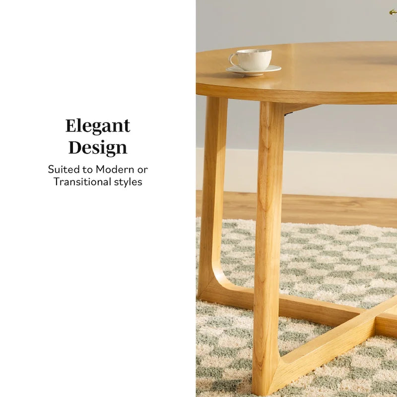 Mesa de comedor redonda de madera maciza con patas geométricas